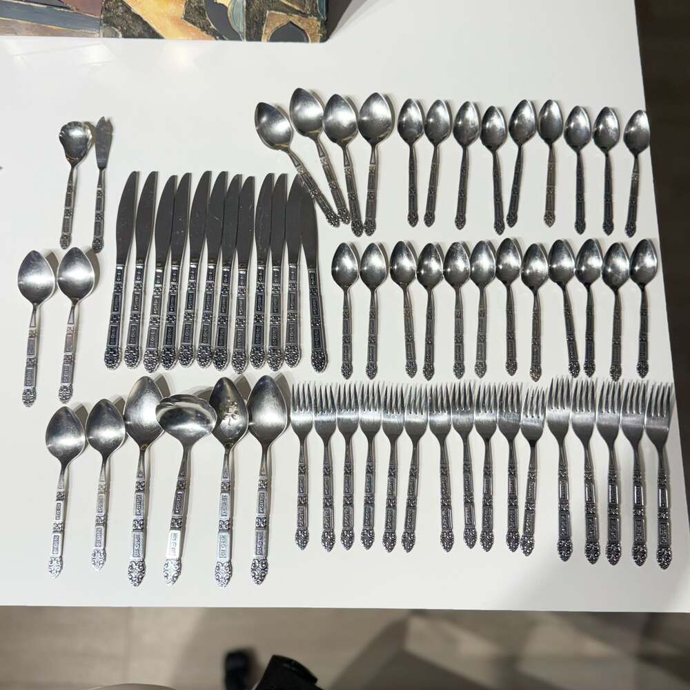 Oneida Community Coronation Black Accent Stainless Flatware Set 65 Pc